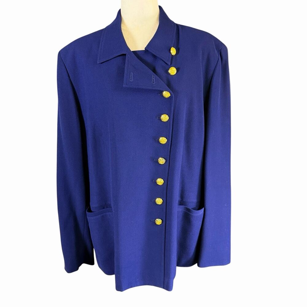 Vtg Lauren Ralph Lauren Womens Military Inspired Jacket 18W Blue Band Preppy